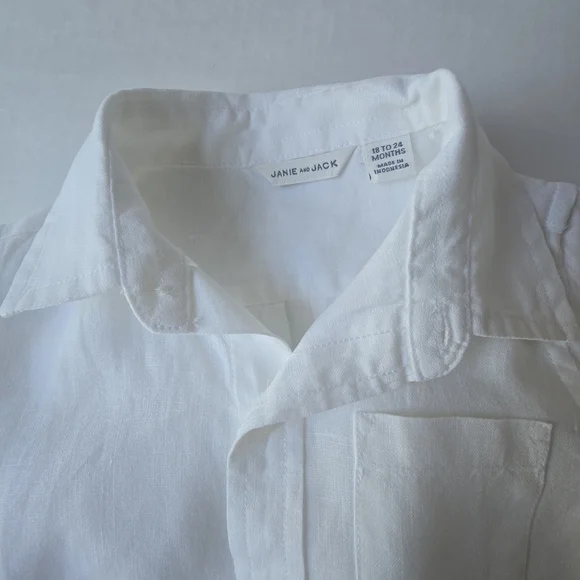 Janie & Jack Boy's White Shirt and Cream Pants Set - Picture 2 of 16